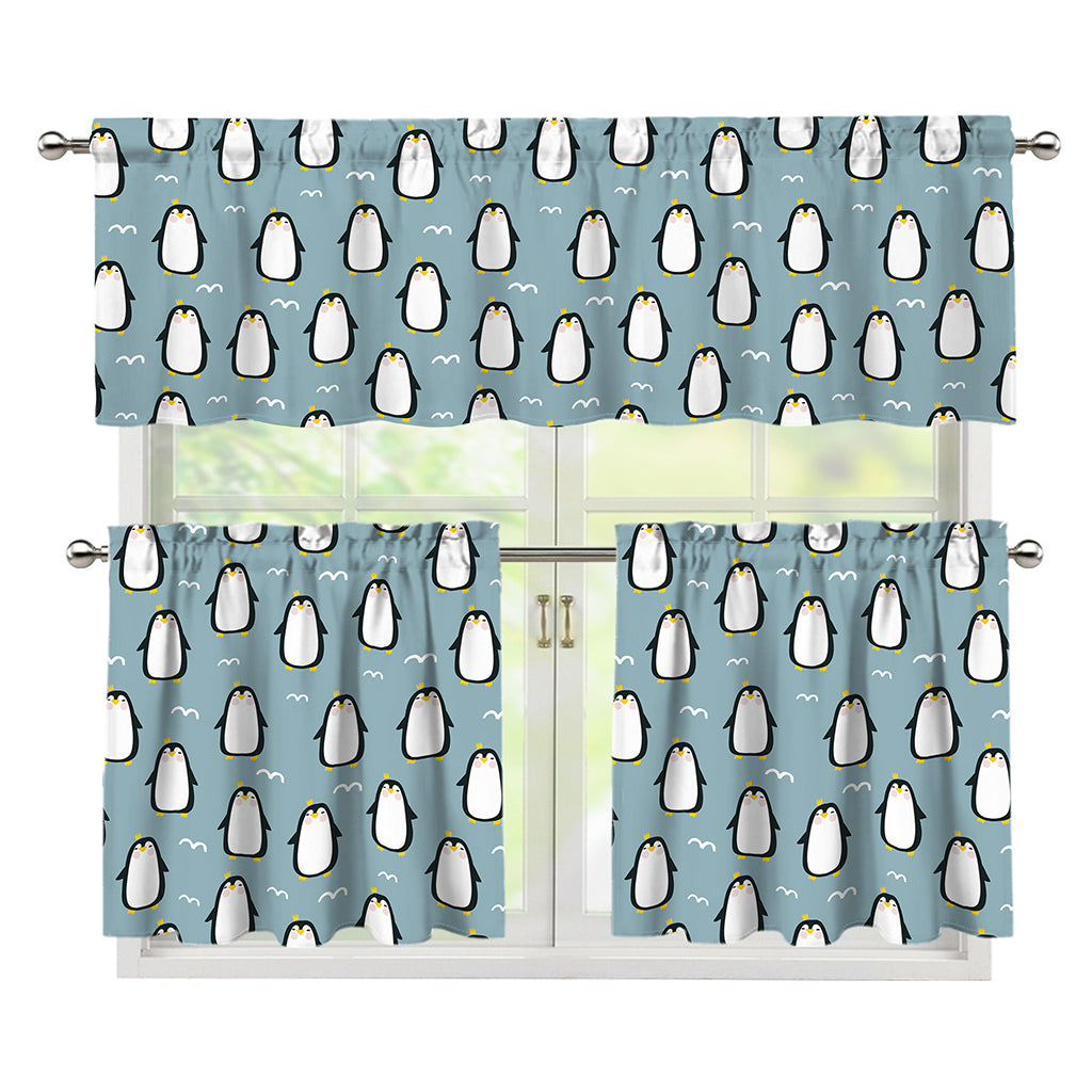 Cartoon Emperor Penguin Pattern Print 3 Piece Kitchen Curtains
