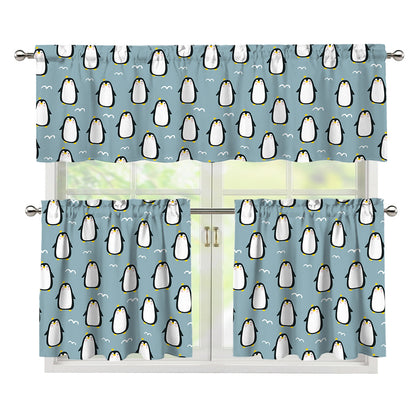 Cartoon Emperor Penguin Pattern Print 3 Piece Kitchen Curtains