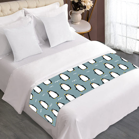 Cartoon Emperor Penguin Pattern Print Bed Runner