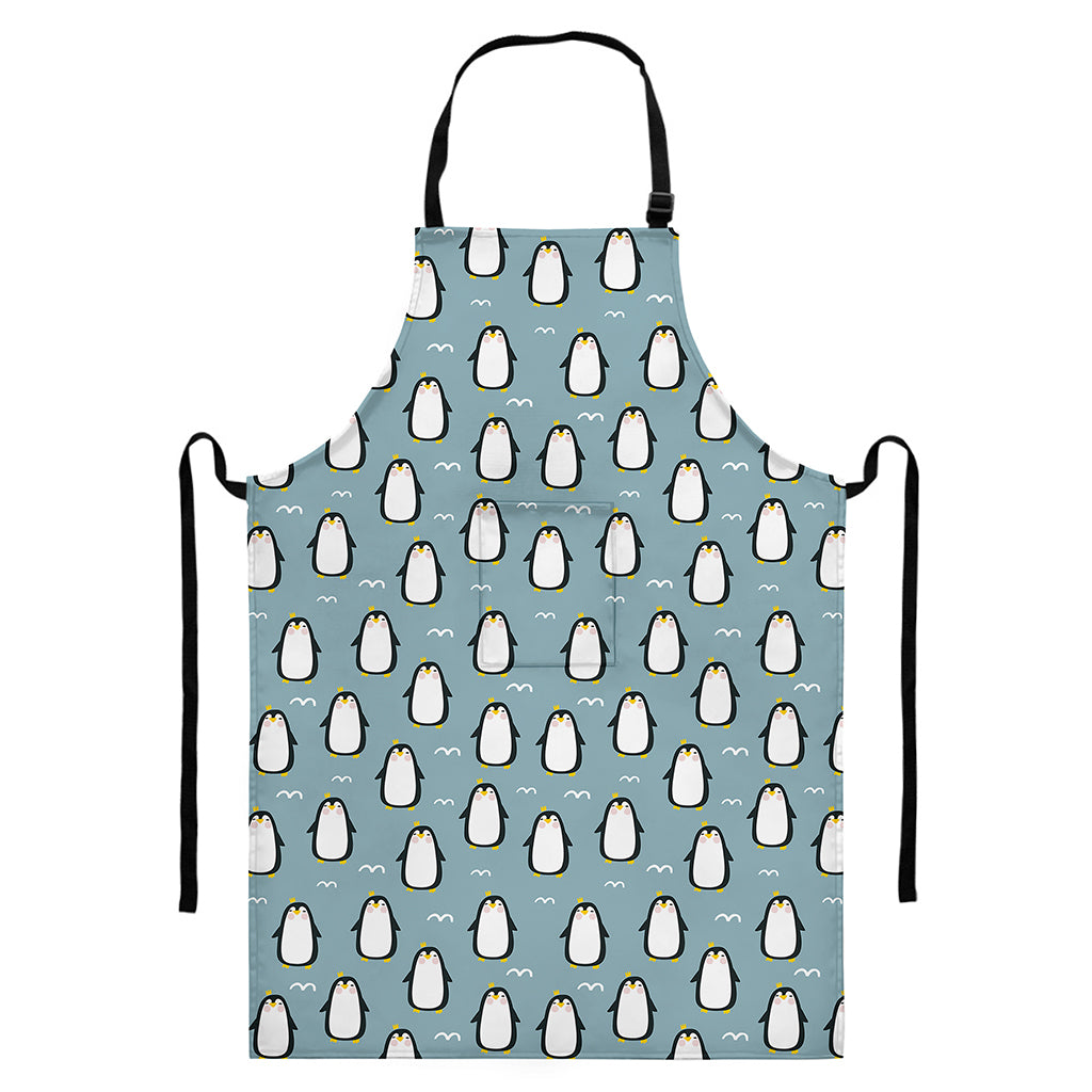 Cartoon Emperor Penguin Pattern Print Bib Apron With Pocket