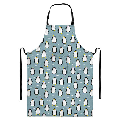 Cartoon Emperor Penguin Pattern Print Bib Apron With Pocket