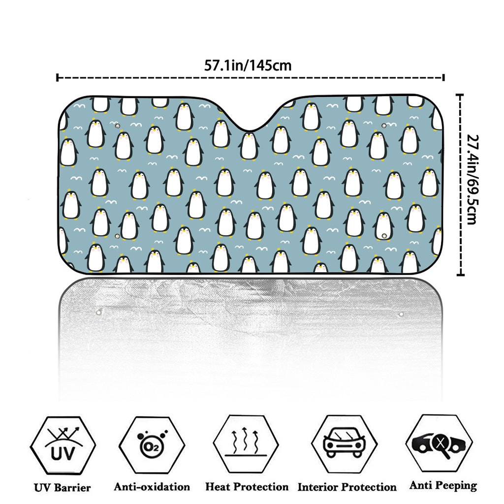 Cartoon Emperor Penguin Pattern Print Car Windshield Sun Shade