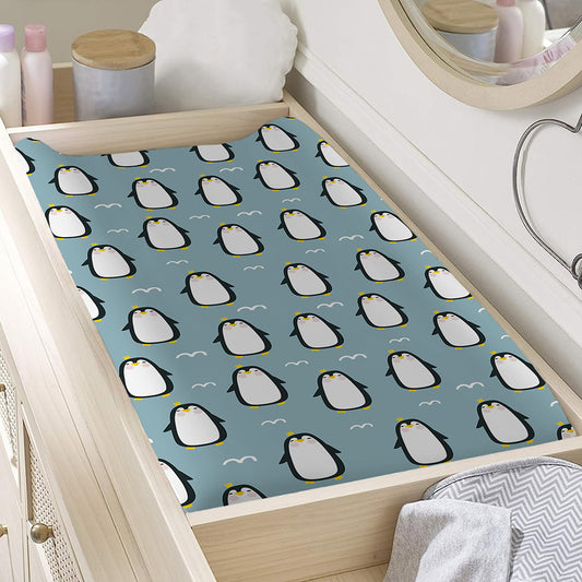 Cartoon Emperor Penguin Pattern Print Changing Pad Cover