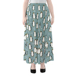 Cartoon Emperor Penguin Pattern Print Chiffon Maxi Skirt