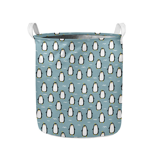 Cartoon Emperor Penguin Pattern Print Collapsible Laundry Basket