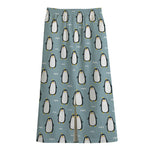 Cartoon Emperor Penguin Pattern Print Cotton Front Slit Maxi Skirt