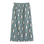 Cartoon Emperor Penguin Pattern Print Cotton Front Slit Maxi Skirt