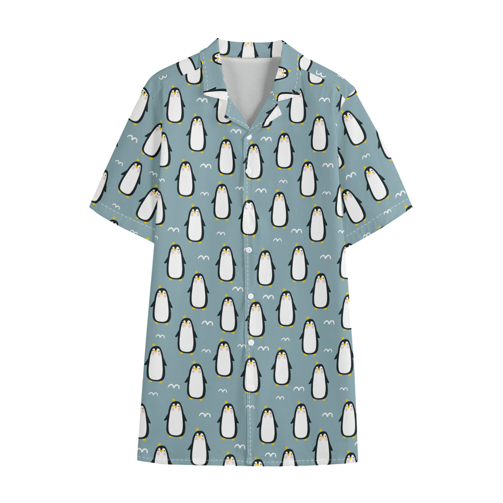 Cartoon Emperor Penguin Pattern Print Cotton Hawaiian Shirt