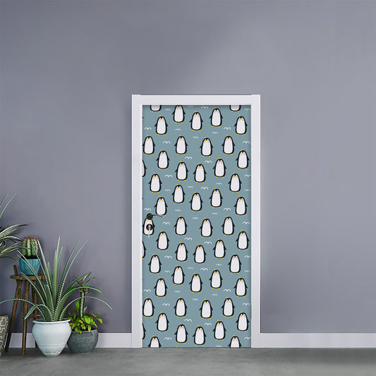 Cartoon Emperor Penguin Pattern Print Door Sticker
