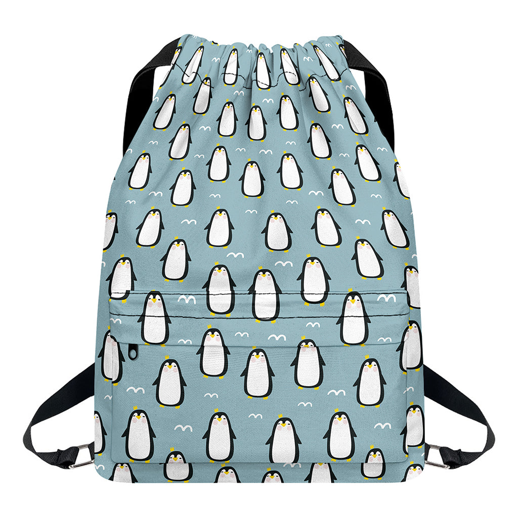 Cartoon Emperor Penguin Pattern Print Drawstring Backpack