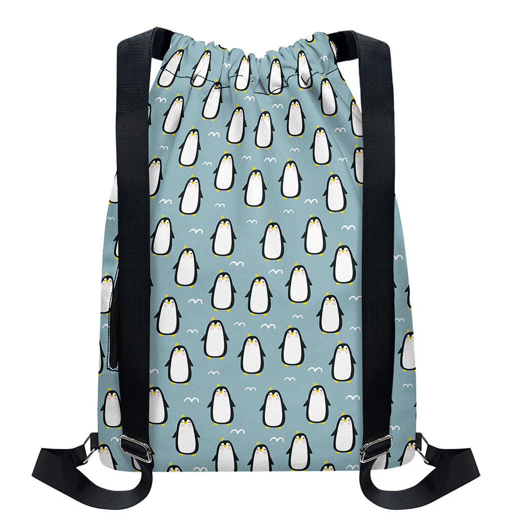 Cartoon Emperor Penguin Pattern Print Drawstring Backpack