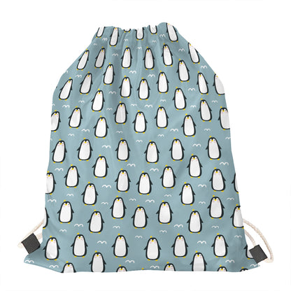 Cartoon Emperor Penguin Pattern Print Drawstring Bag