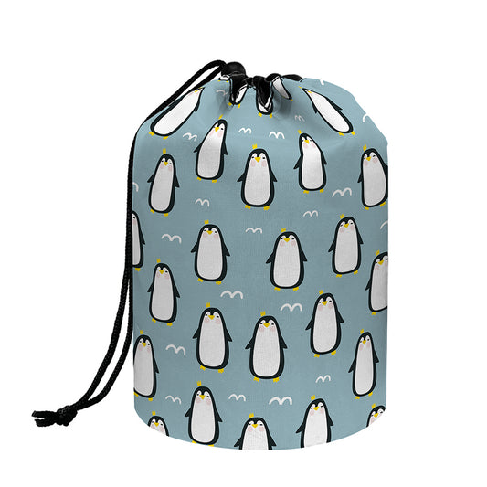 Cartoon Emperor Penguin Pattern Print Drawstring Makeup Bag