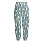 Cartoon Emperor Penguin Pattern Print Fleece Lined Knit Pants
