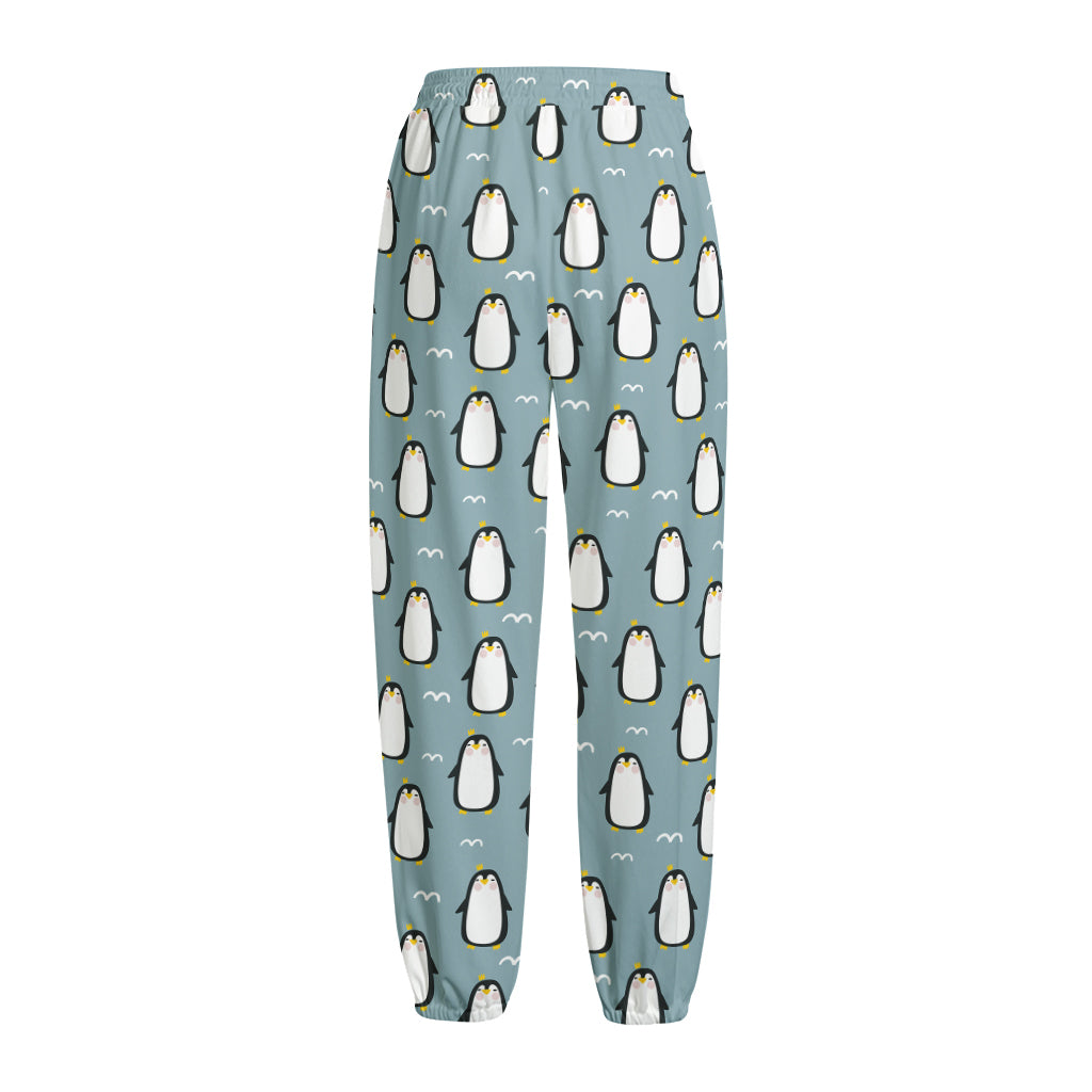 Cartoon Emperor Penguin Pattern Print Fleece Lined Knit Pants