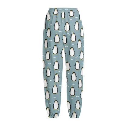 Cartoon Emperor Penguin Pattern Print Fleece Lined Knit Pants