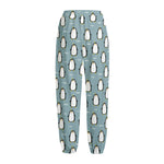 Cartoon Emperor Penguin Pattern Print Fleece Lined Knit Pants