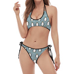 Cartoon Emperor Penguin Pattern Print Halter Scoop Tie Side Bikini