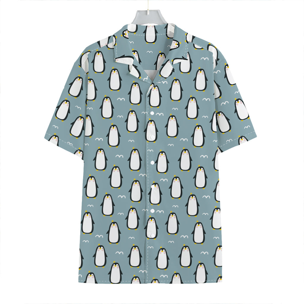 Cartoon Emperor Penguin Pattern Print Hawaiian Shirt