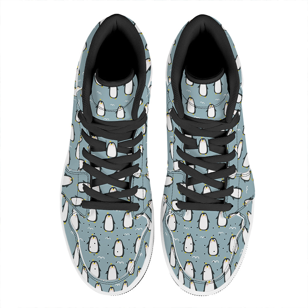 Cartoon Emperor Penguin Pattern Print High Top Leather Sneakers