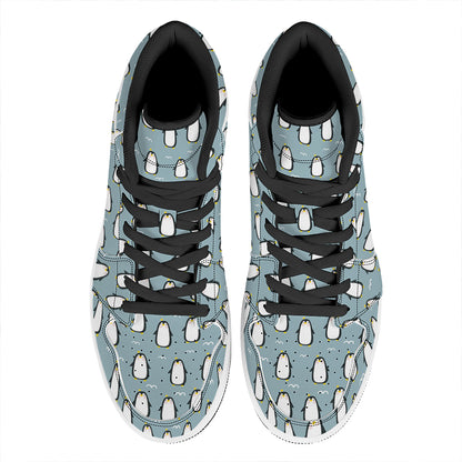 Cartoon Emperor Penguin Pattern Print High Top Leather Sneakers