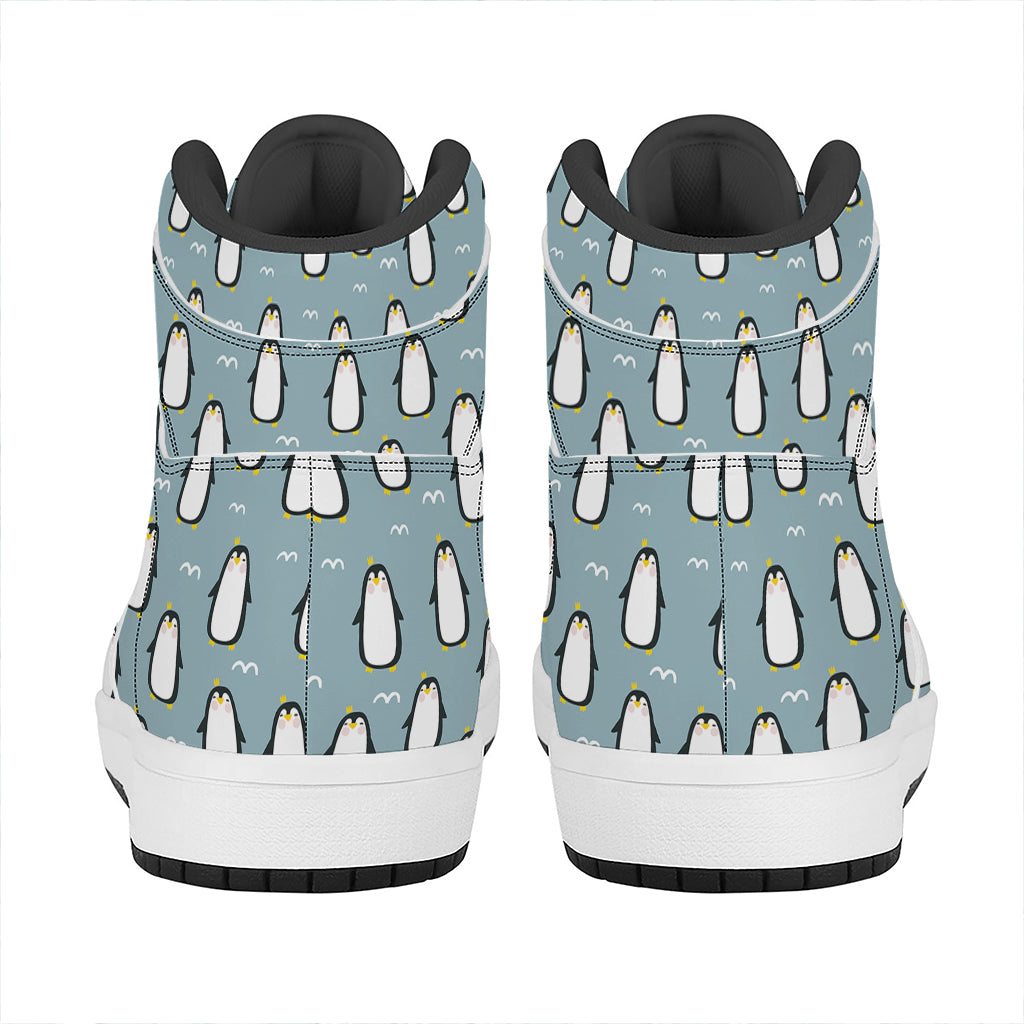 Cartoon Emperor Penguin Pattern Print High Top Leather Sneakers