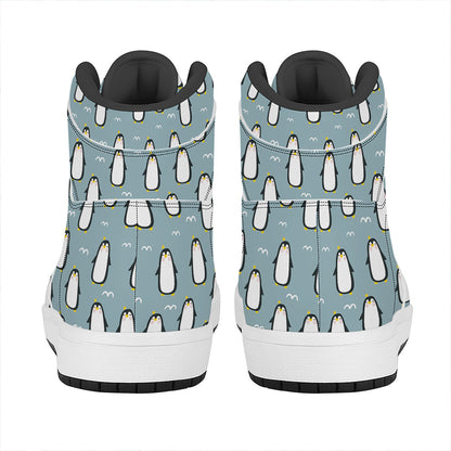 Cartoon Emperor Penguin Pattern Print High Top Leather Sneakers