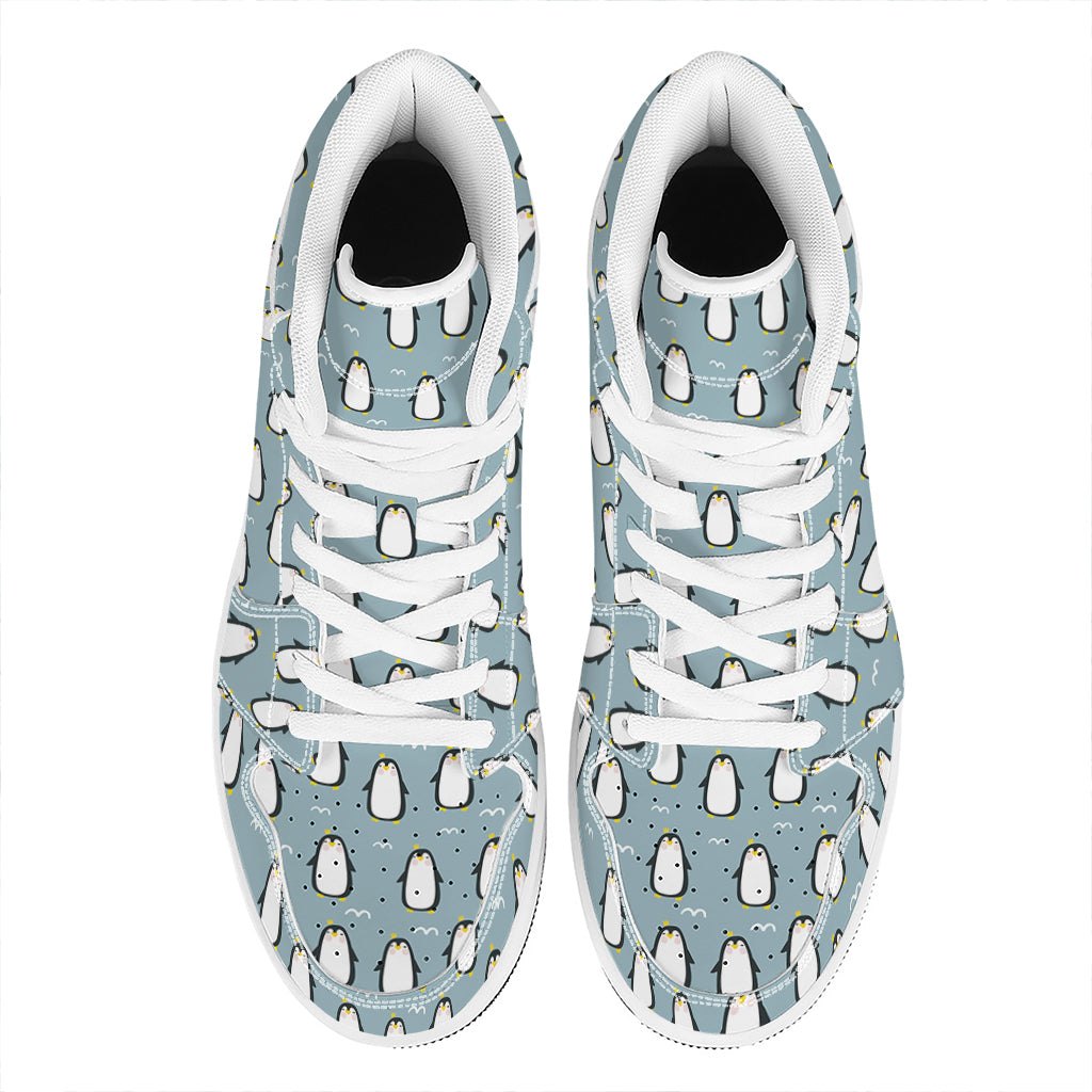 Cartoon Emperor Penguin Pattern Print High Top Leather Sneakers