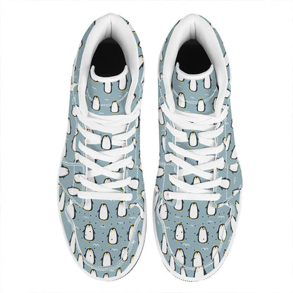 Cartoon Emperor Penguin Pattern Print High Top Leather Sneakers