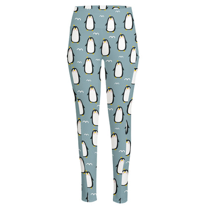 Cartoon Emperor Penguin Pattern Print High-Waisted Pocket Leggings