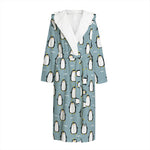 Cartoon Emperor Penguin Pattern Print Hooded Bathrobe
