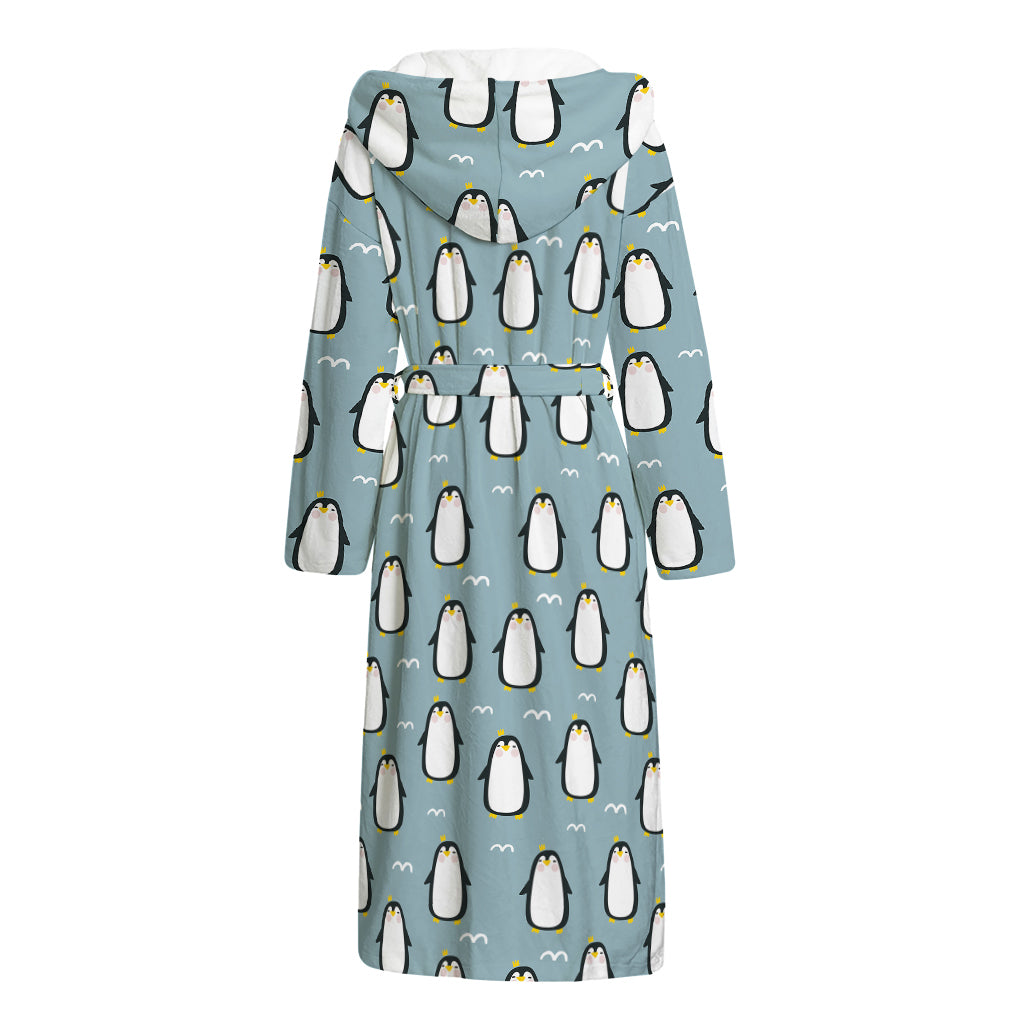 Cartoon Emperor Penguin Pattern Print Hooded Bathrobe