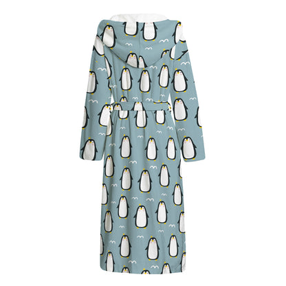 Cartoon Emperor Penguin Pattern Print Hooded Bathrobe
