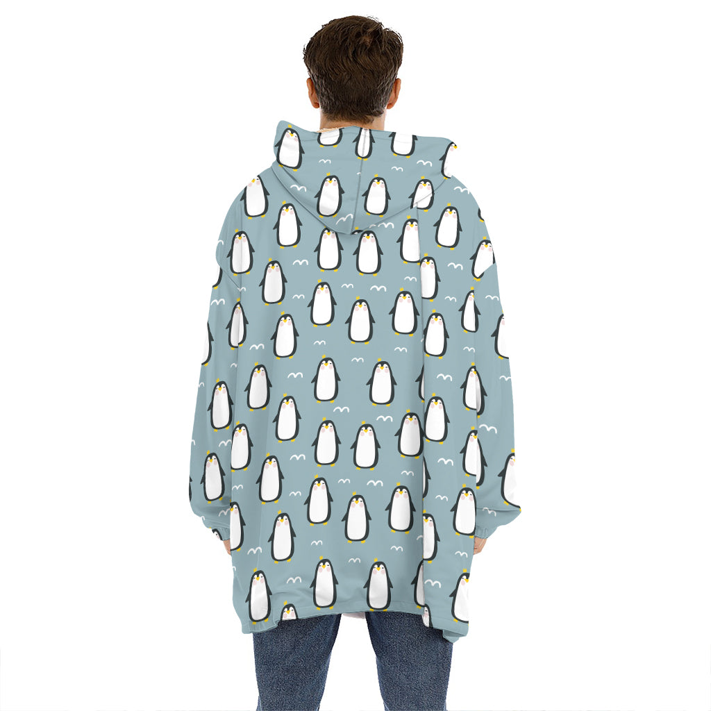Cartoon Emperor Penguin Pattern Print Hoodie Blanket