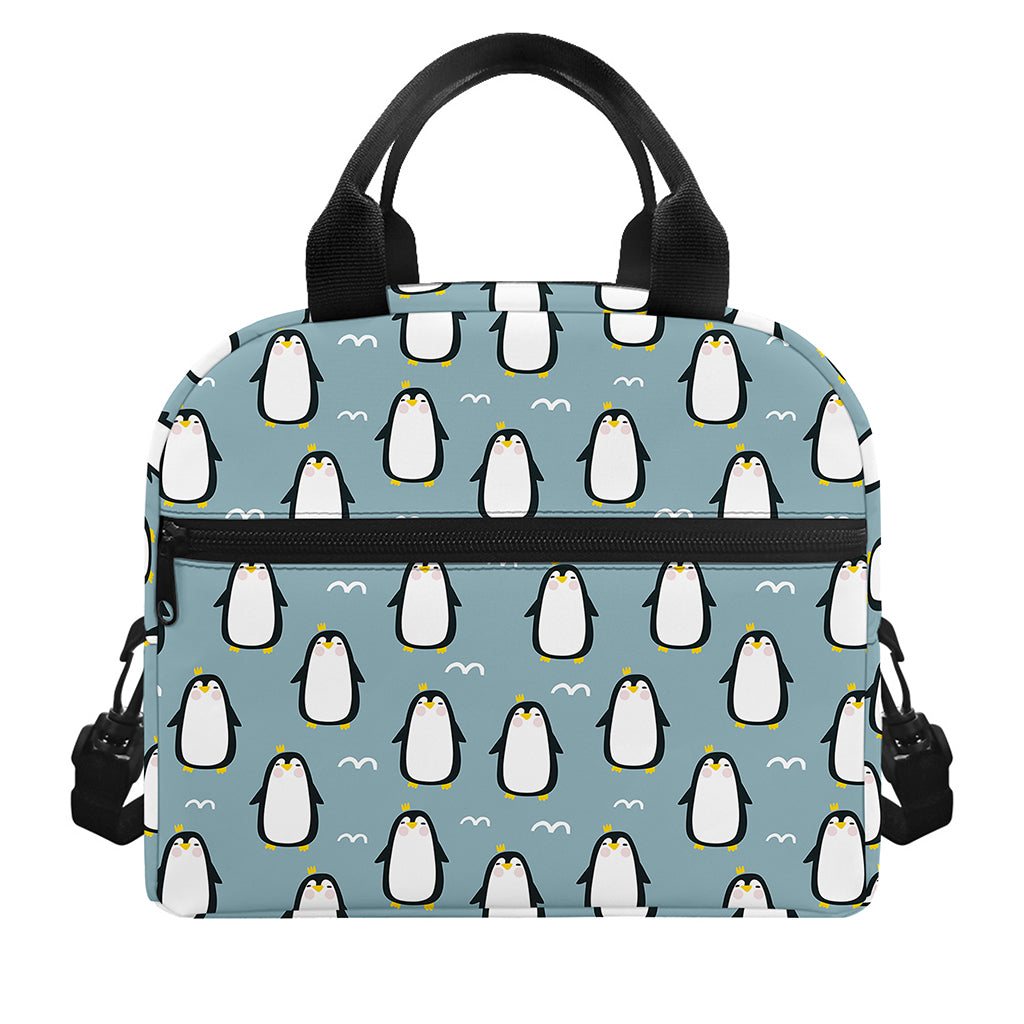 Cartoon Emperor Penguin Pattern Print Insulated Lunch Bag
