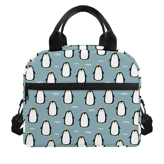 Cartoon Emperor Penguin Pattern Print Insulated Lunch Bag