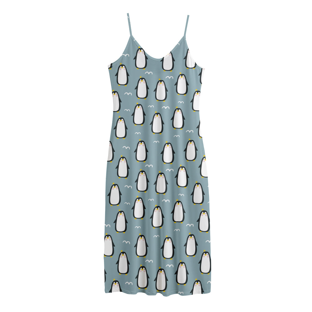 Cartoon Emperor Penguin Pattern Print Jersey Midi Cami Dress