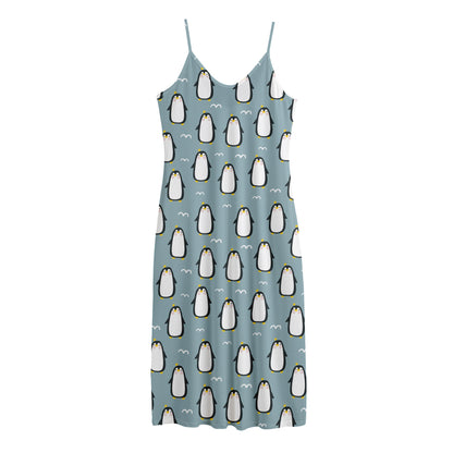 Cartoon Emperor Penguin Pattern Print Jersey Midi Cami Dress