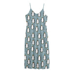 Cartoon Emperor Penguin Pattern Print Jersey Midi Cami Dress