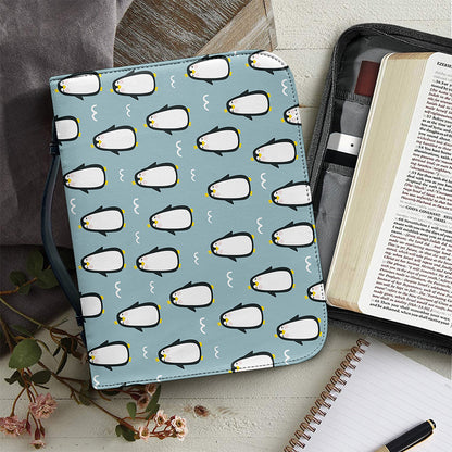 Cartoon Emperor Penguin Pattern Print Leather Bible Cover