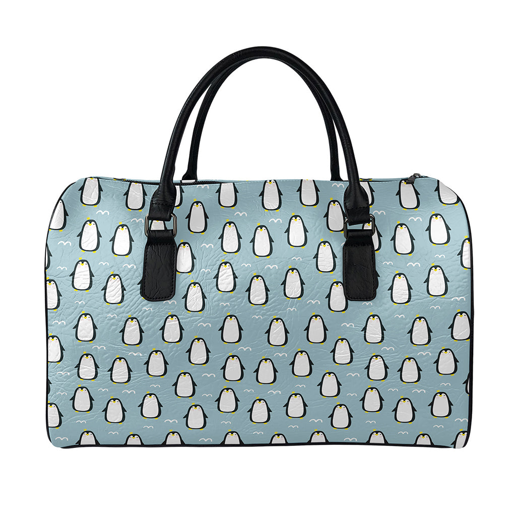 Cartoon Emperor Penguin Pattern Print Leather Duffle Bag