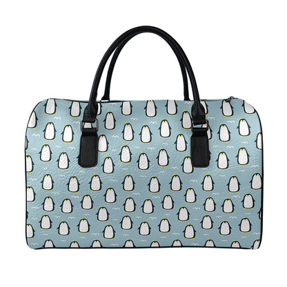 Cartoon Emperor Penguin Pattern Print Leather Duffle Bag