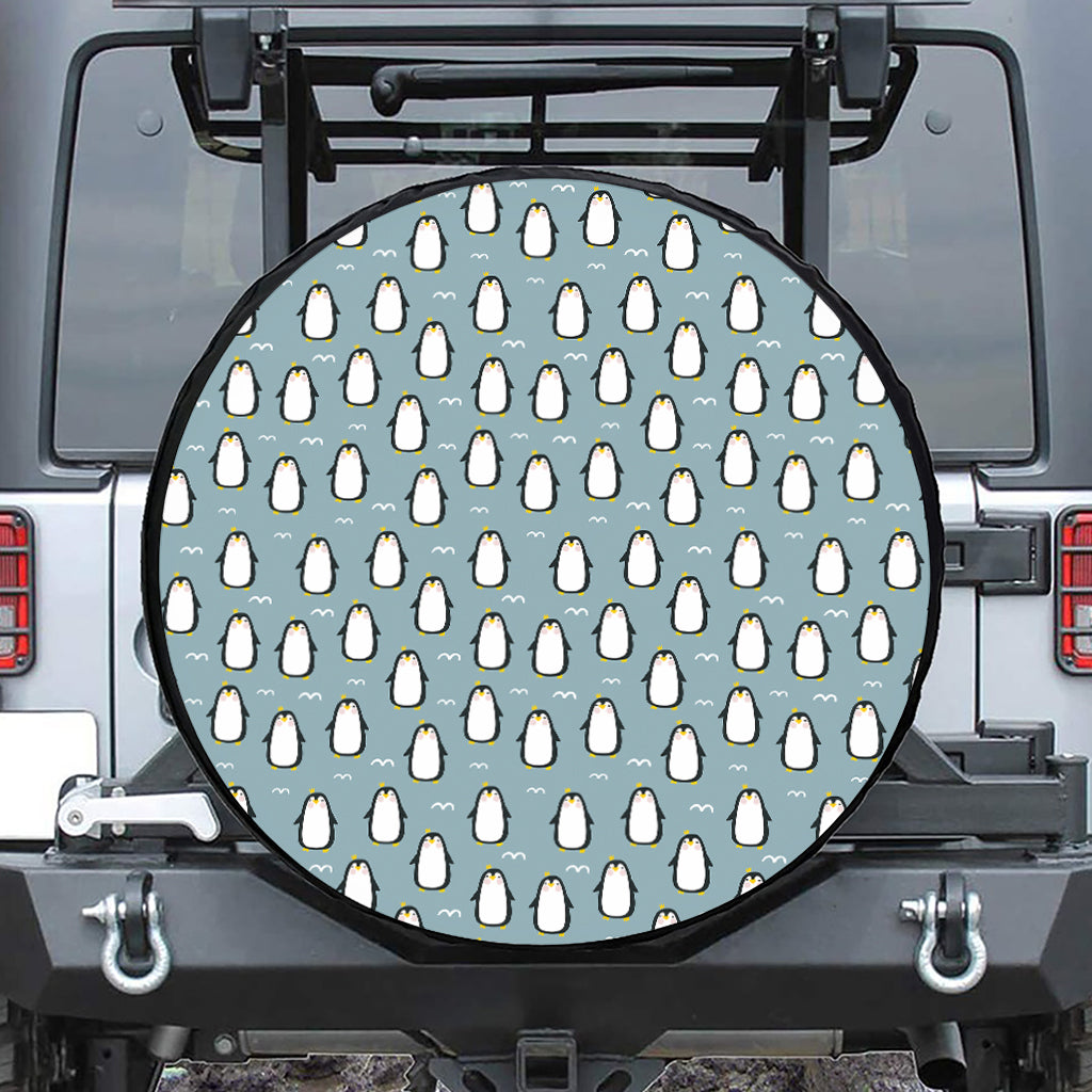 Cartoon Emperor Penguin Pattern Print Leather Spare Tire Cover