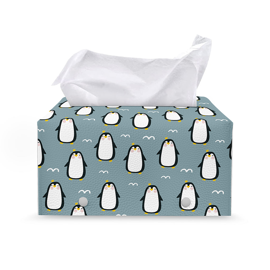 Cartoon Emperor Penguin Pattern Print Leather Tissue Box Cover