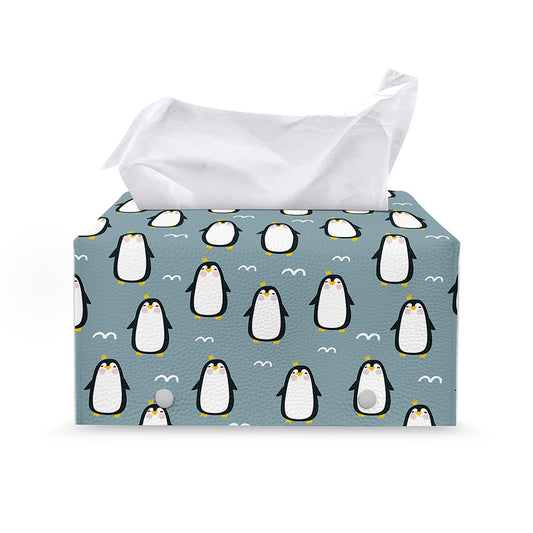 Cartoon Emperor Penguin Pattern Print Leather Tissue Box Cover