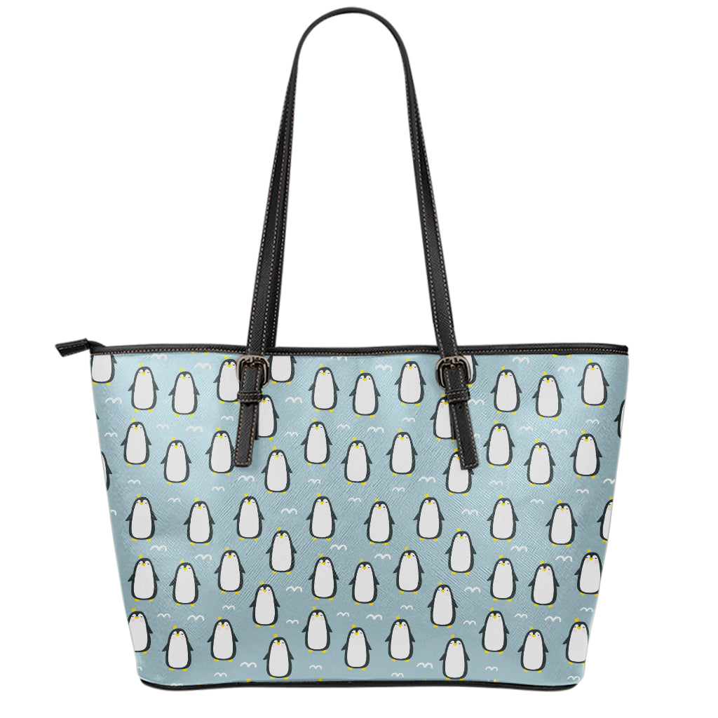 Cartoon Emperor Penguin Pattern Print Leather Tote Bag