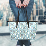 Cartoon Emperor Penguin Pattern Print Leather Tote Bag