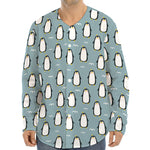 Cartoon Emperor Penguin Pattern Print Long Sleeve Baseball Jersey