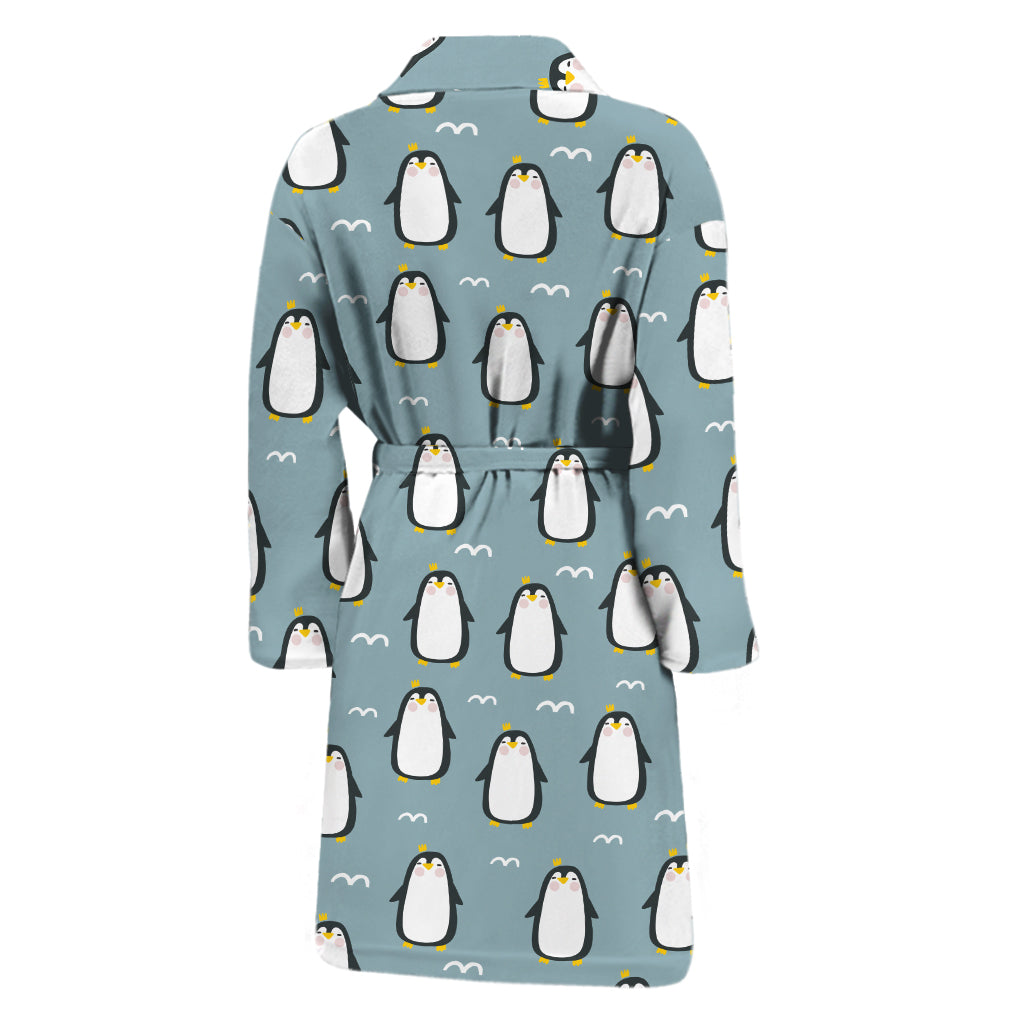 Cartoon Emperor Penguin Pattern Print Men's Bathrobe