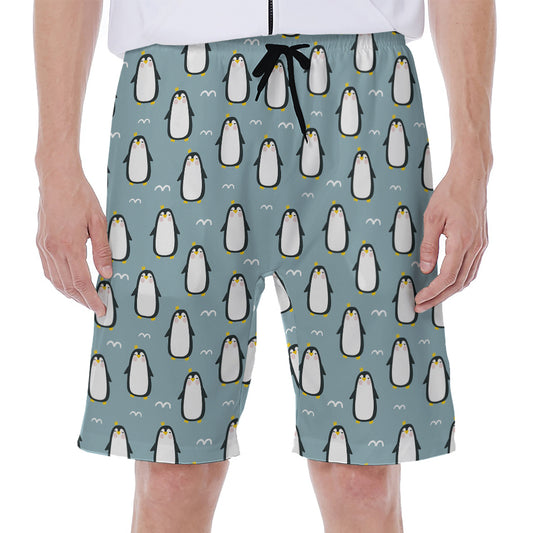 Cartoon Emperor Penguin Pattern Print Men's Beach Shorts